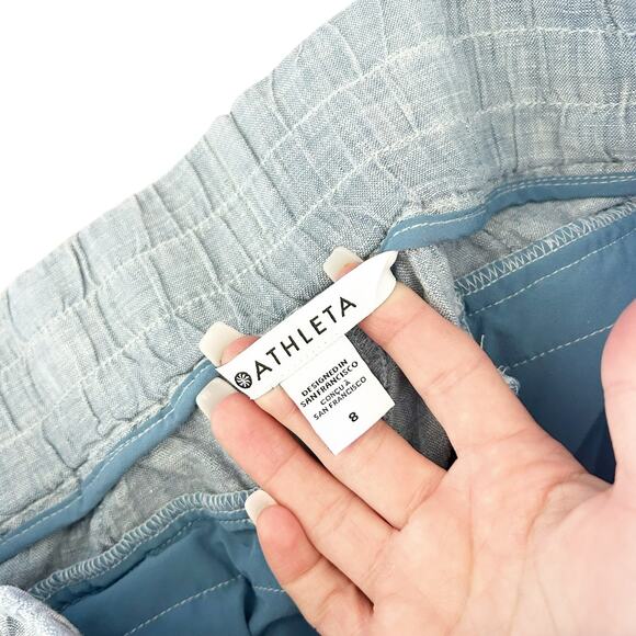 Athleta Blue Chambray Cabo Linen Joggers Sz 8 - Picture 2 of 5